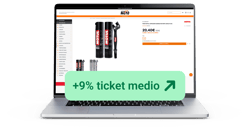 página de producto de Outlet Moto con un recuadro verde que muestra un +9% de aumento del ticket medio