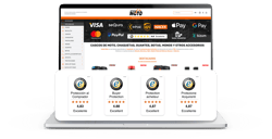 homepage de outlet moto con los trustbadges internacionales de Trusted Shops