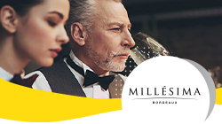 logo de millésima con unas personas de fondo catando un vino