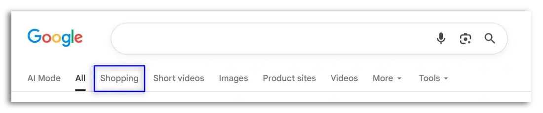 pestaña de Google Shopping en Google