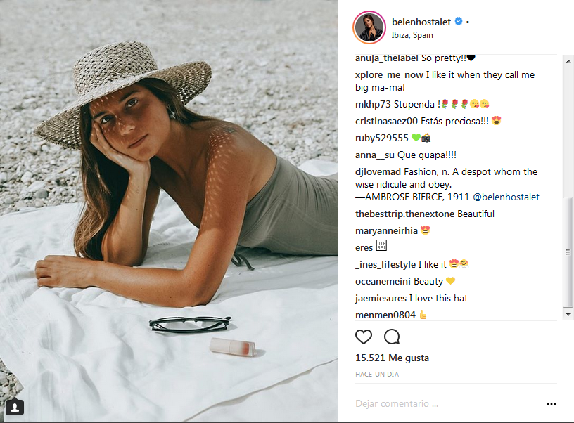 Ejemplo de una publicación de Belen Hostalet en Instagram