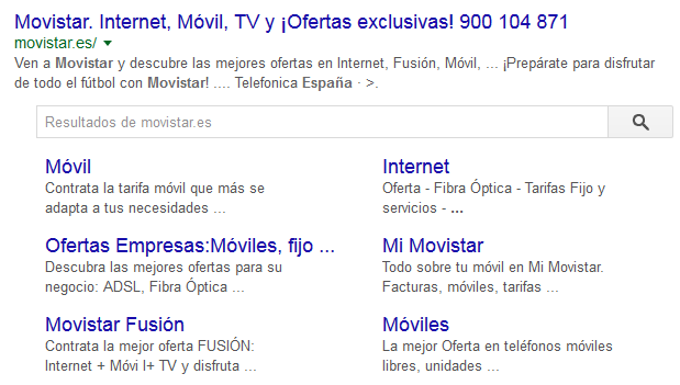 anuncio ampliado en Google Movistar