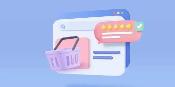 cesta de compra online con estrellas de valoración