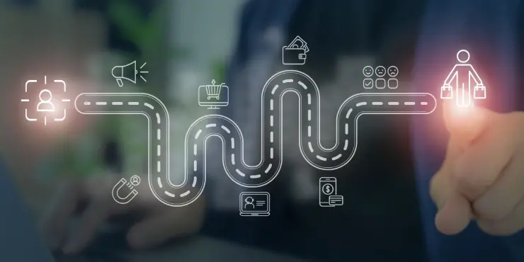 carretera con iconos sobre fondo oscuro